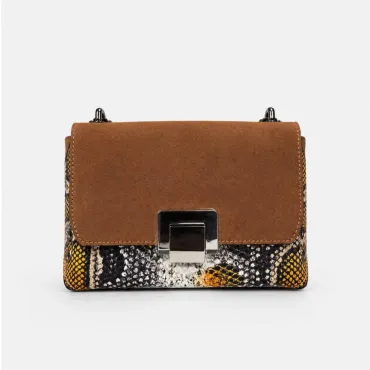 Geanta dama mini din Piele Naturala Maro cu print snake Vita