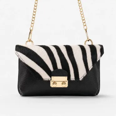Geanta dama mini Piele Naturala Neagra si imprimeu tip ponei zebra Betsy