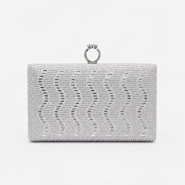 Geantă Elegantă Daiana Argintie cu Cristale – Clutch de Ocazie pentru Evenimente Speciale