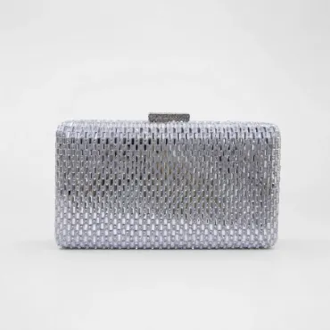 Geantă Elegantă Luisa Argintie cu Cristale – Clutch de Ocazie pentru Evenimente Speciale