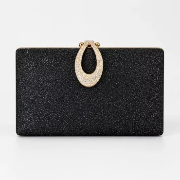 Geantă Elegantă Mila Neagra cu Cristale Aurii – Clutch de Lux pentru Evenimente Speciale