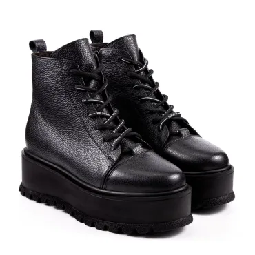 Ghete dama din piele naturala neagra Brick