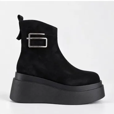 Ghete dama Piele Naturala Negre cu talp platforma Cybill