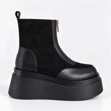 Ghete dama Piele Naturala Negre cu talp platforma Ginger