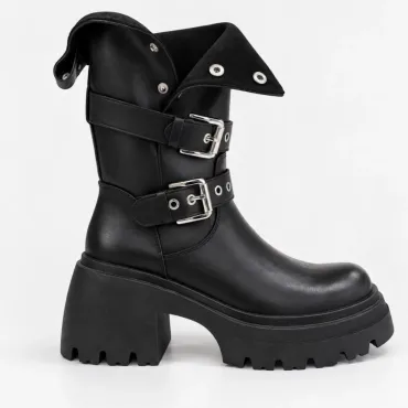 Ghete dama Piele Naturala Negre cu talpa platforma Black