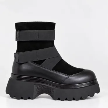 Ghete damă Piele Naturala Negre cu talpa platforma Vega