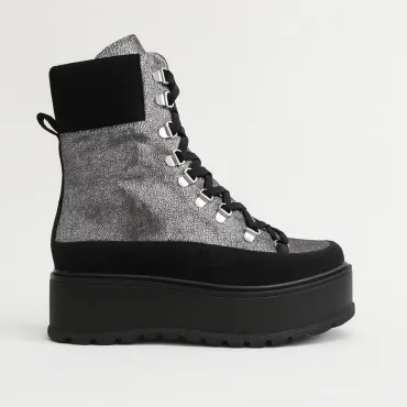 Ghete din piele naturala neagra cu argintiu Silver