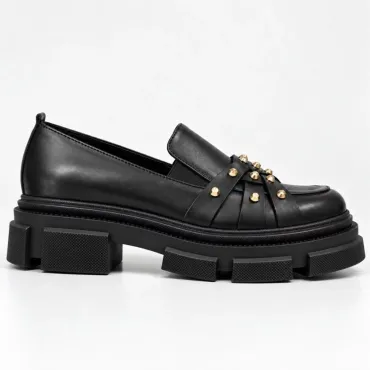 Pantofi casual Piele Naturala Negri cu capse Ayla