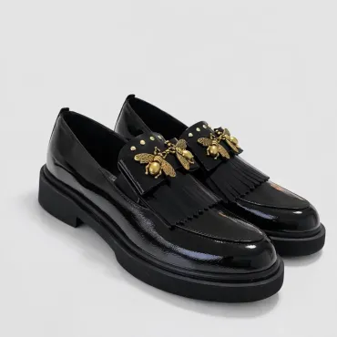 Pantofi casual Piele Naturala Negri naplac cu accesorii Kasia