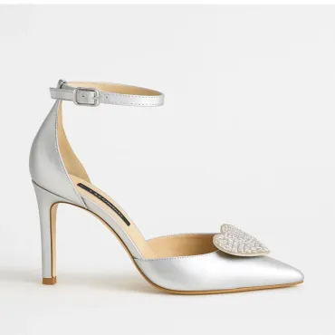 Pantofi stiletto Piele Naturala argintie My Heart