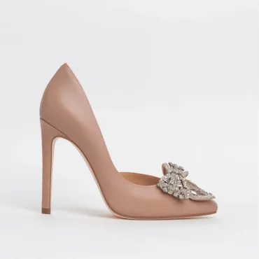 Pantofi stiletto Piele Naturala Bej cu funda Adelia