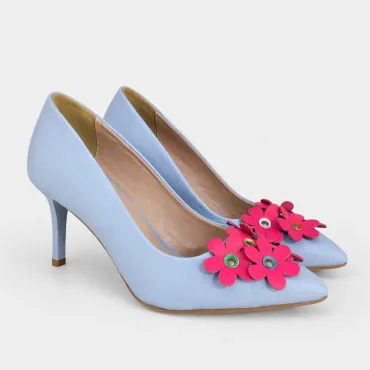 Pantofi stiletto Piele Naturala Blue Spring Bloom