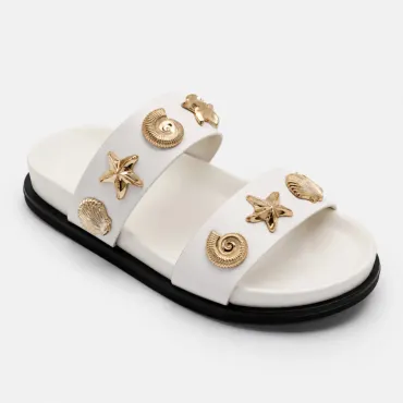 Papuci dama din Piele Eco Alba cu talpa joasa confortabila Mar