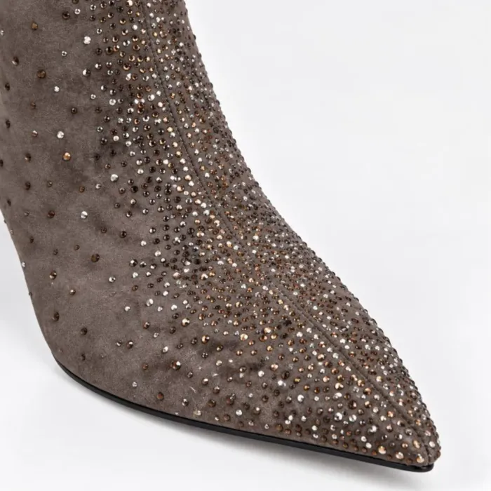 Botine dama elegante Capucino material textil cu strasuri Kaia picture - 3