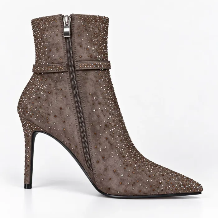 Botine dama elegante Capucino material textil cu strasuri Kaia picture - 4