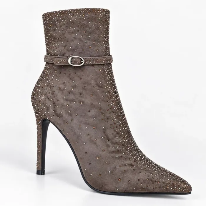 Botine dama elegante Capucino material textil cu strasuri Kaia picture - 5