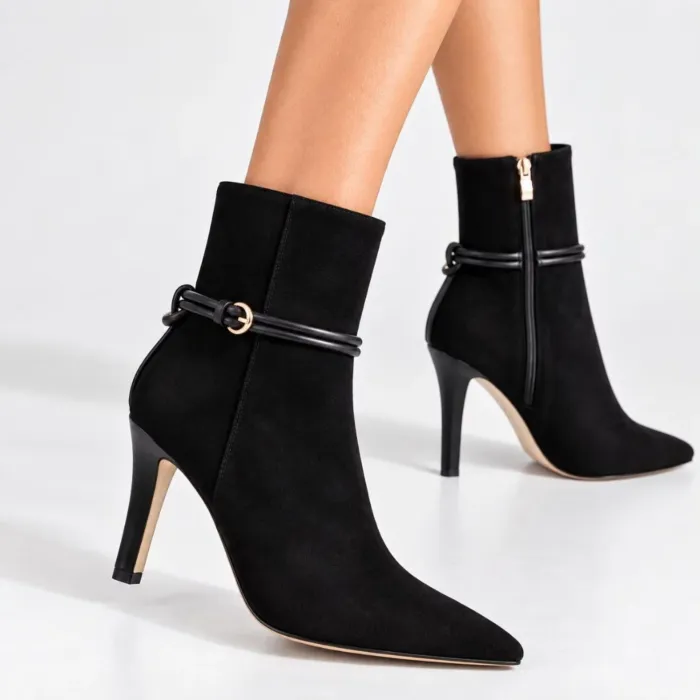 Botine damă elegante din Piele Naturală negre Nola picture - 2