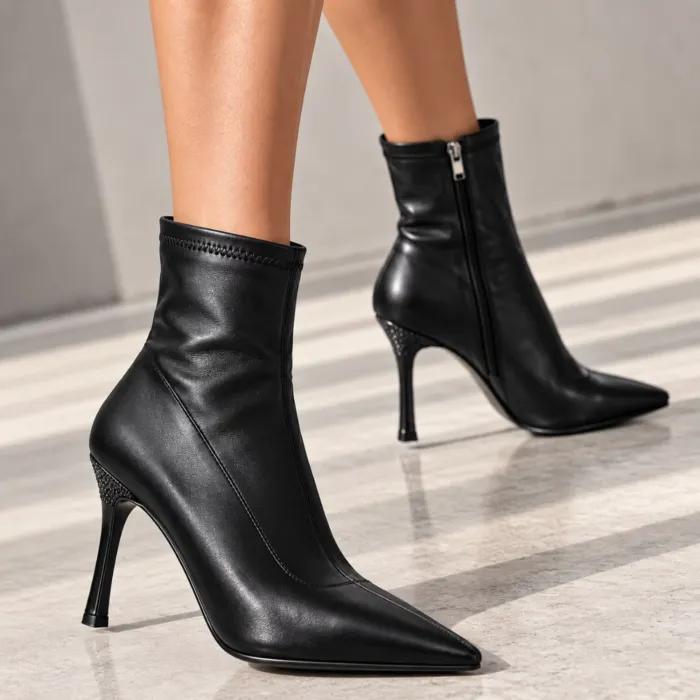 Botine damă elegante Kaira – Piele Eco elastică neagră picture - 2
