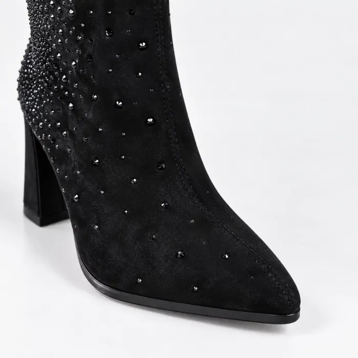 Botine dama elegante Negre cu strasuri Lodi -material textil picture - 4