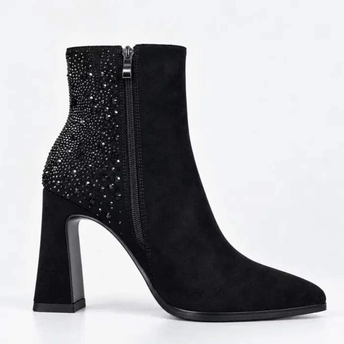 Botine dama elegante Negre cu strasuri Lodi -material textil picture - 3