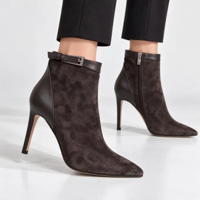 Botine dama elegante toc stiletto Piele Naturala Maro Noelle picture - 2