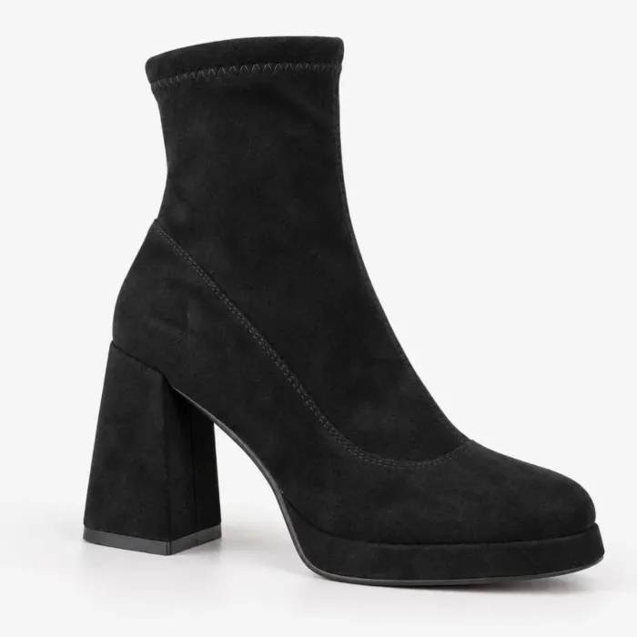 Botine dama Negre cu talpa platforma Asti -Textil strech picture - 4