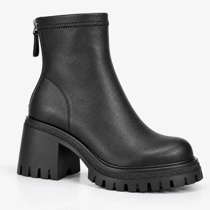 Botine dama Piele Naturala Negre box talpa platforma Pavia picture - 3