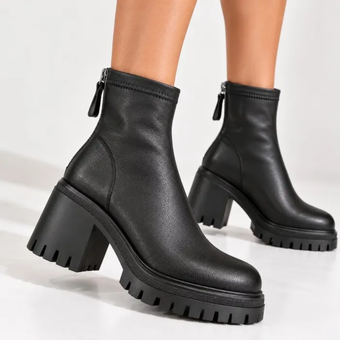 Botine dama Piele Naturala Negre box talpa platforma Pavia picture - 2