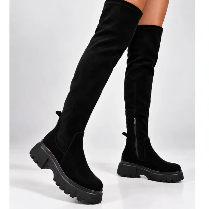 Cizme damă Piele Naturala Negre cu textil stretch Riva picture - 2