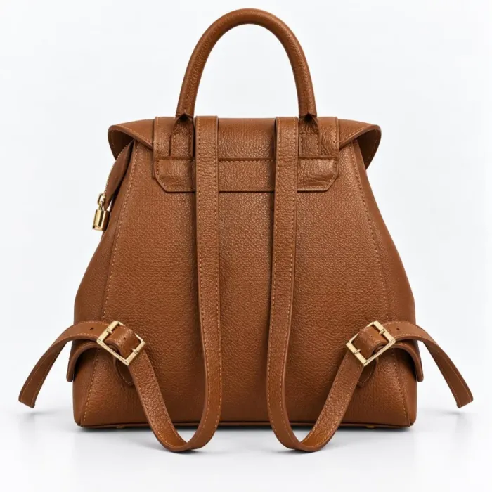 Geanta dama din Piele Naturala Camel tip rucsac Avery picture - 3