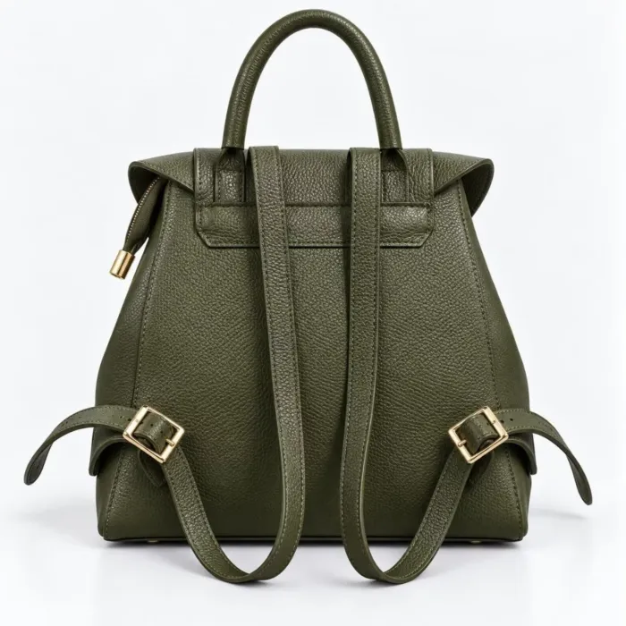 Geanta dama din Piele Naturala Kaki tip rucsac Avery picture - 3