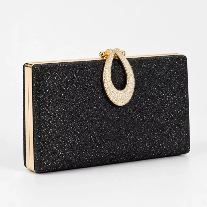 Geantă Elegantă Mila Neagra cu Cristale Aurii – Clutch de Lux pentru Evenimente Speciale picture - 3