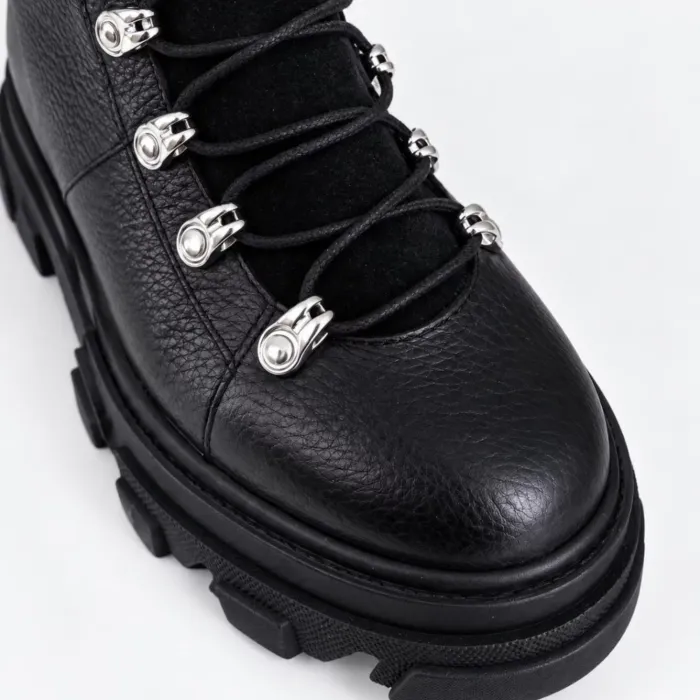 Ghete dama Piele Naturala Negre cu accesorii argintii Ivanna picture - 6