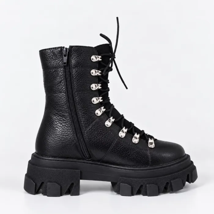 Ghete dama Piele Naturala Negre cu accesorii argintii Ivanna picture - 7