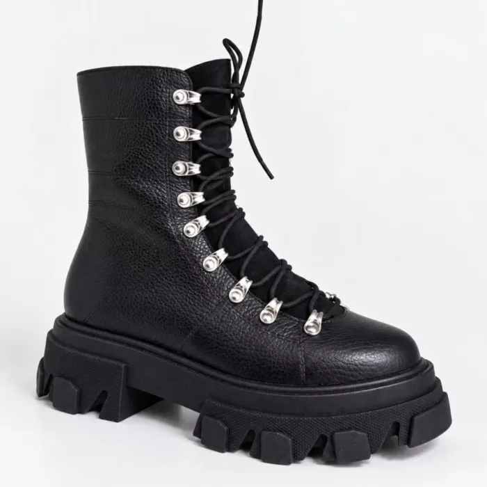 Ghete dama Piele Naturala Negre cu accesorii argintii Ivanna picture - 4