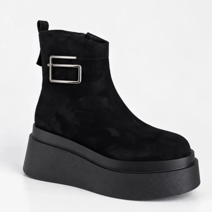 Ghete dama Piele Naturala Negre cu talp platforma Cybill picture - 3