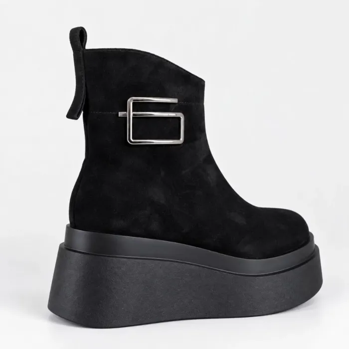 Ghete dama Piele Naturala Negre cu talp platforma Cybill picture - 4