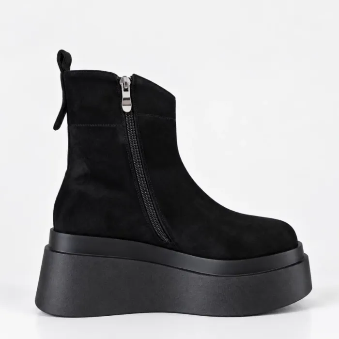 Ghete dama Piele Naturala Negre cu talp platforma Cybill picture - 5