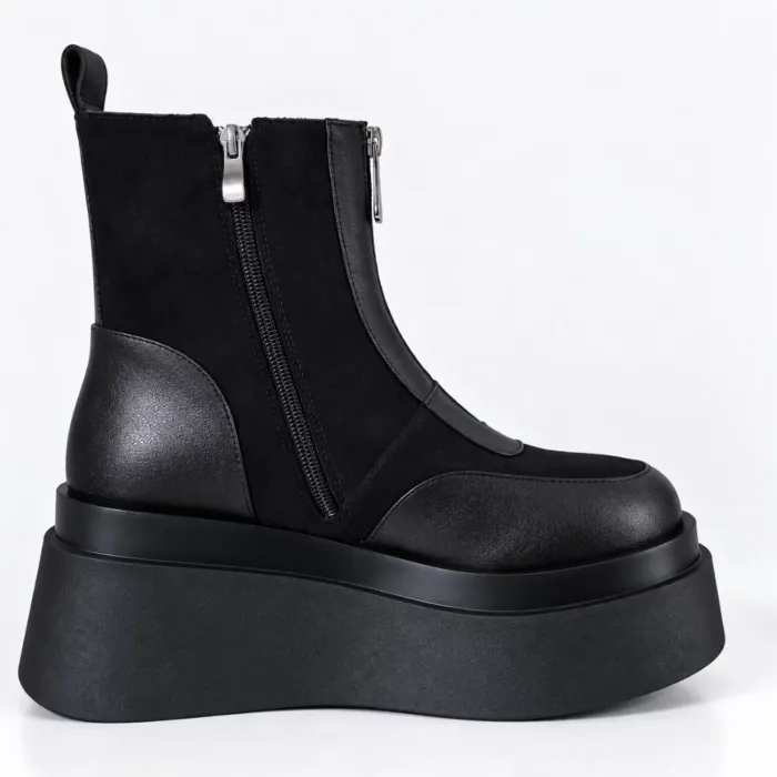 Ghete dama Piele Naturala Negre cu talp platforma Ginger picture - 4