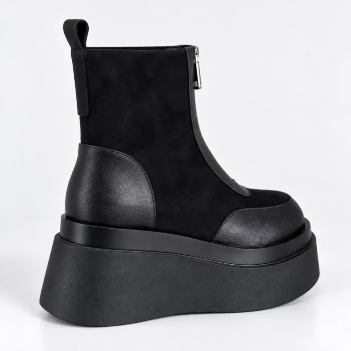 Ghete dama Piele Naturala Negre cu talp platforma Ginger picture - 5