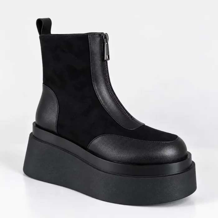 Ghete dama Piele Naturala Negre cu talp platforma Ginger picture - 3