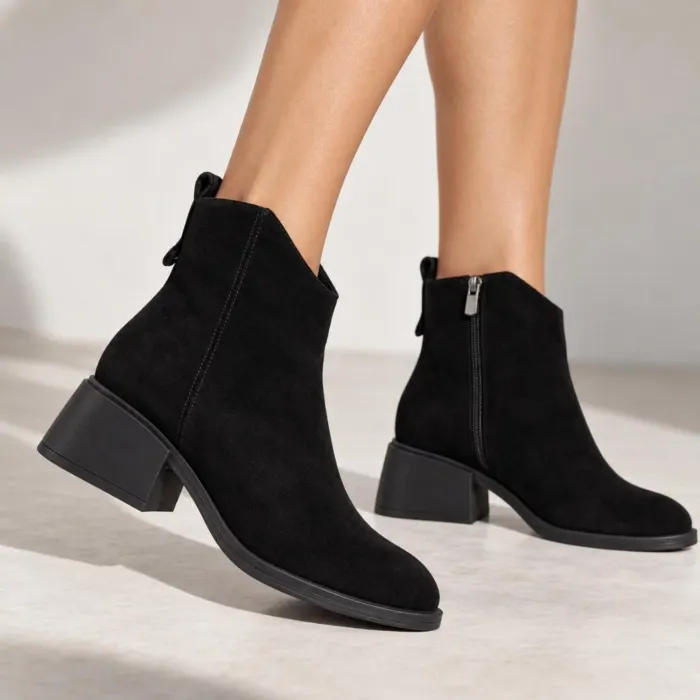 Ghete dama Piele Naturala Negre cu talpa comoda Avery picture - 2