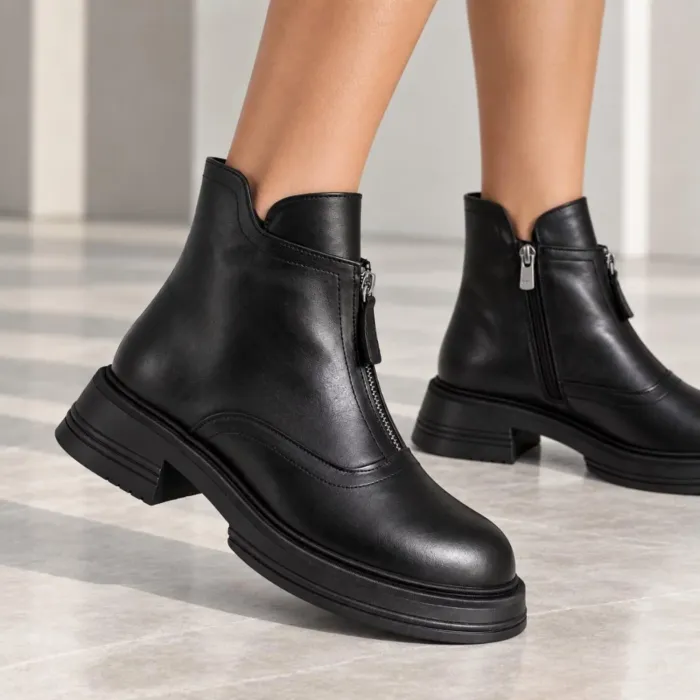 Ghete dama Piele Naturala Negre cu talpa comoda Marlow picture - 2
