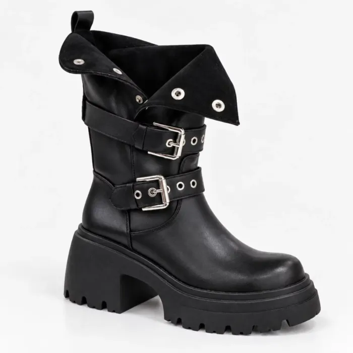 Ghete dama Piele Naturala Negre cu talpa platforma Black picture - 4