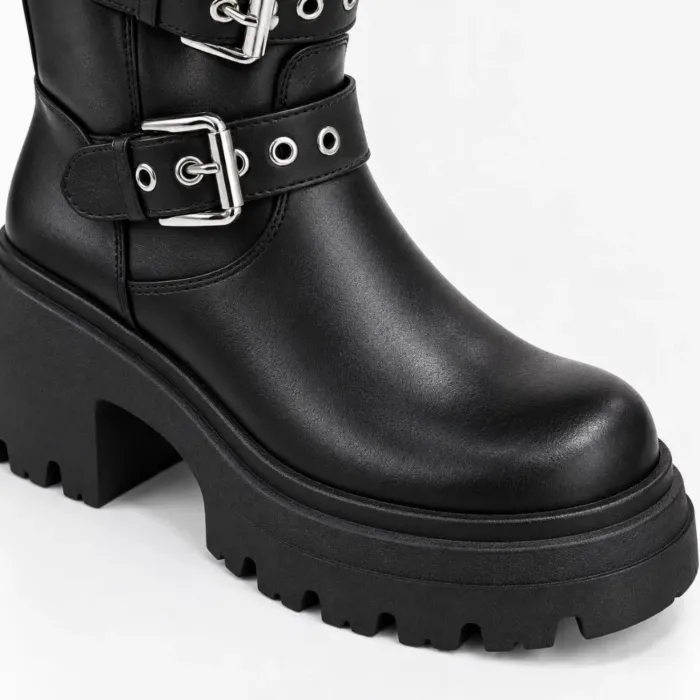 Ghete dama Piele Naturala Negre cu talpa platforma Black picture - 5