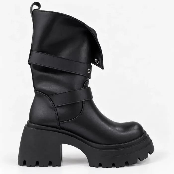 Ghete dama Piele Naturala Negre cu talpa platforma Black picture - 3