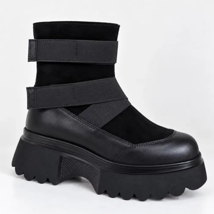 Ghete damă Piele Naturala Negre cu talpa platforma Vega picture - 3