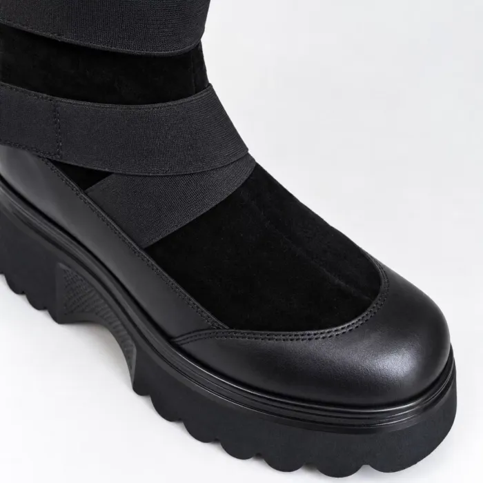 Ghete damă Piele Naturala Negre cu talpa platforma Vega picture - 5