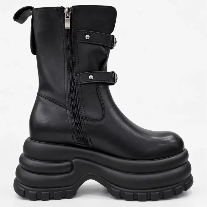Ghete dama Piele Naturala Negre cu talpa platforma Vortex picture - 3
