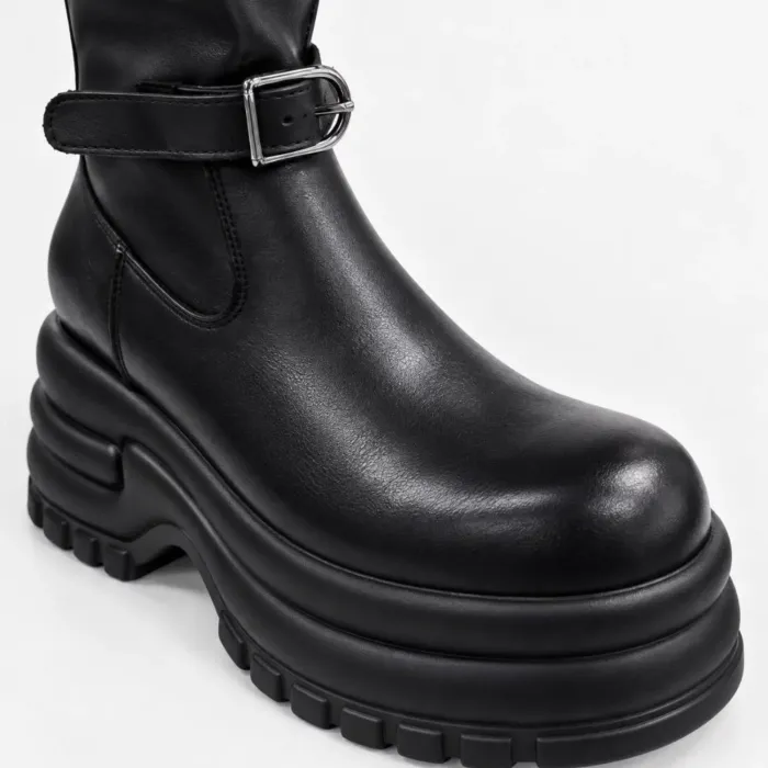 Ghete dama Piele Naturala Negre cu talpa platforma Vortex picture - 4